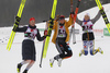 Winner Helen Hoffmann of Germany (M), second placed Nadja Kaelin of Switezrland (L) and third placed Maerta Rosenberg of Sweden (R) celebrate their medal won in 10km classic race of FIS Junior Nordic skiing World Championships 2024 in Planica, Slovenia. U23 women cross country skiing 10km classic race of FIS Junior Nordic skiing World Championships 2024 was held in Planica Nordic Center in Planica, Slovenia, on Saturday, 10th of February 2024.