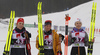 Winner Helen Hoffmann of Germany (M), second placed Nadja Kaelin of Switezrland (L) and third placed Maerta Rosenberg of Sweden (R) celebrate their medal won in 10km classic race of FIS Junior Nordic skiing World Championships 2024 in Planica, Slovenia. U23 women cross country skiing 10km classic race of FIS Junior Nordic skiing World Championships 2024 was held in Planica Nordic Center in Planica, Slovenia, on Saturday, 10th of February 2024.